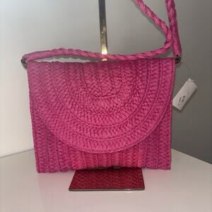 NWT Pink Woven Boutique Purse Crossbody‎ Satchel Boho Indie Concert Folk Funky